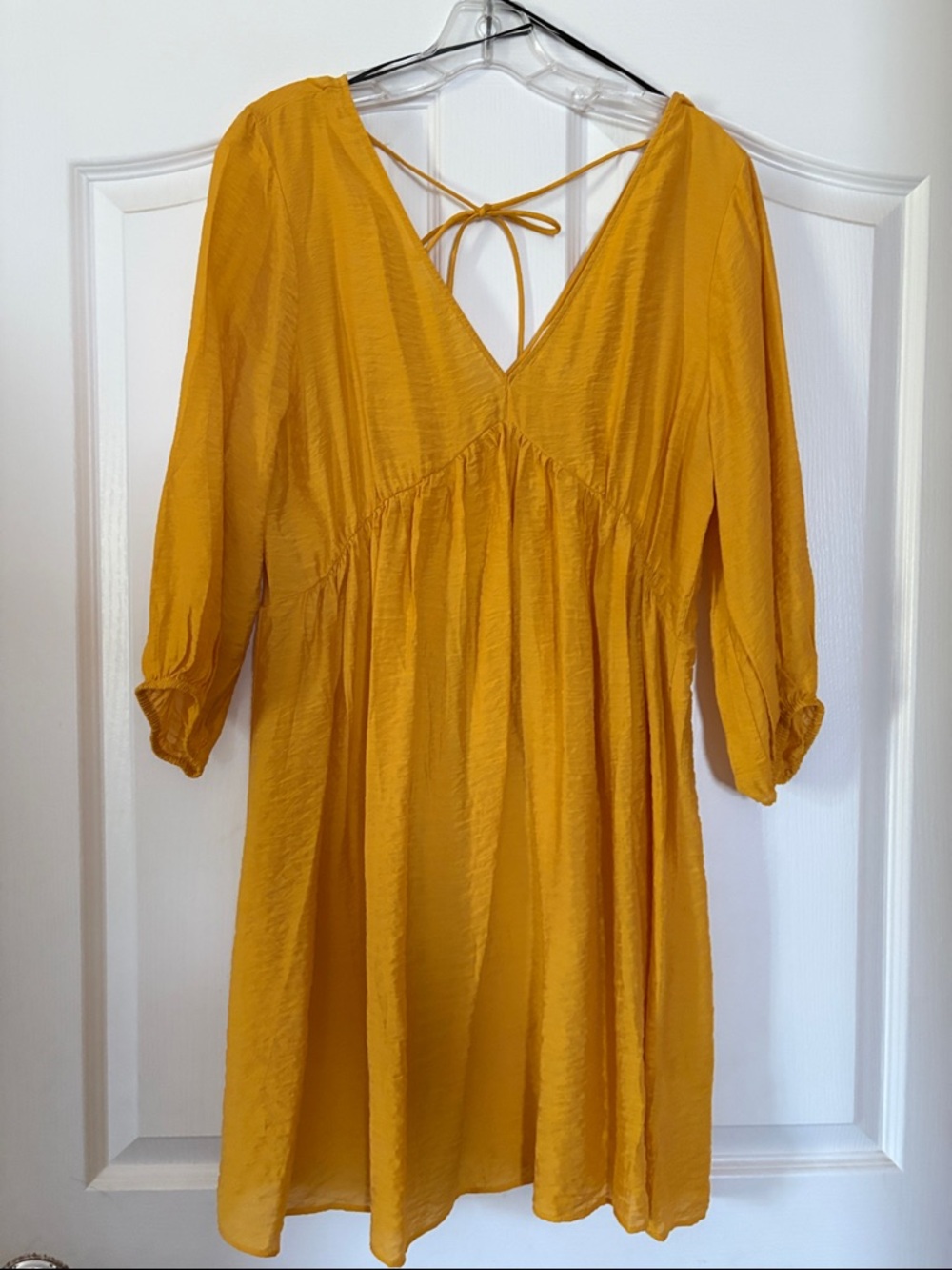 H&M Yellow Long Sleeve V-Neck Babydoll Dress